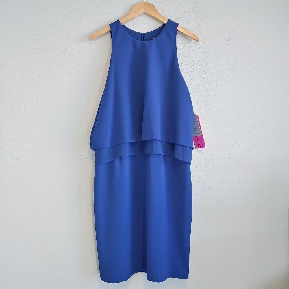 Betsey Johnson Iris Blue Tiered Crew Neck Sleeveless Dress Sz 14 Vibrant Party